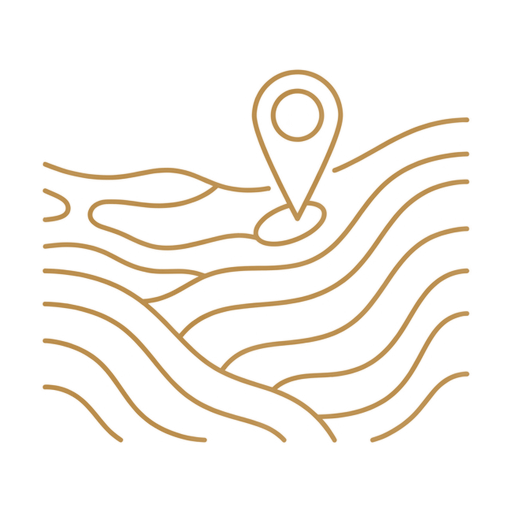 Topographic contour lines with a site location pin