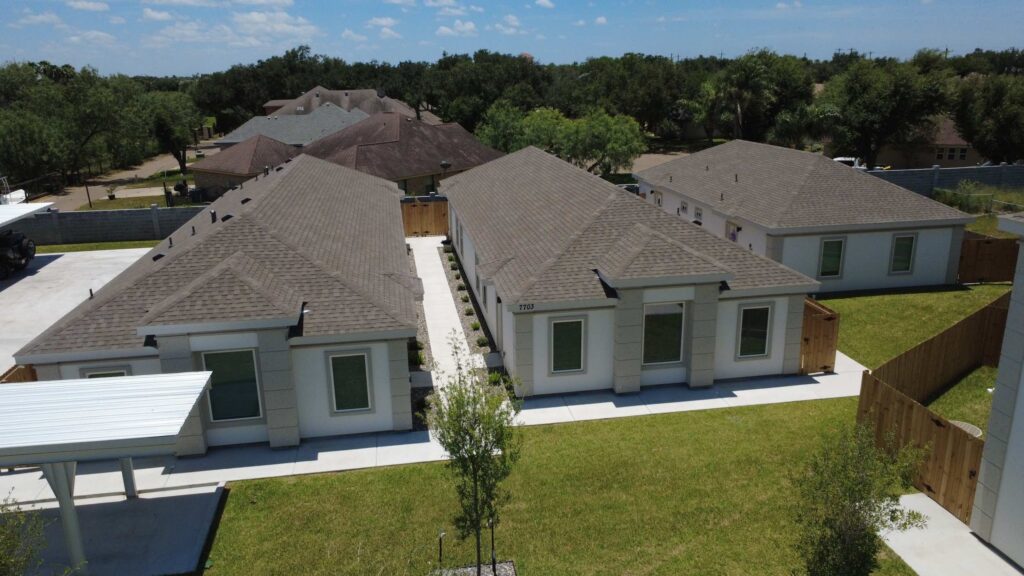 aerial view of fourplex in vida subdivision edinburg, tx