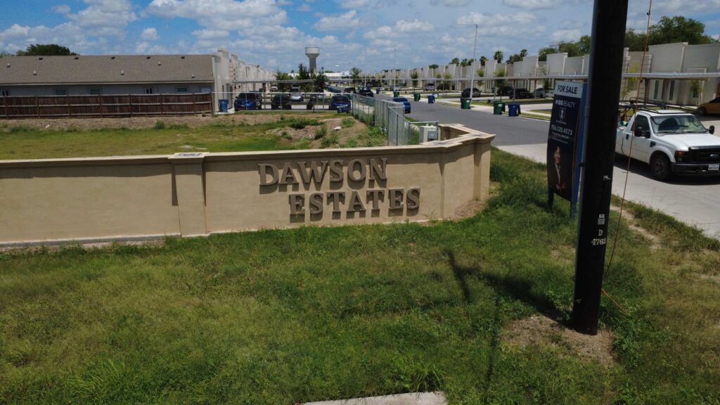 Subdivision entry sign in the Dawson Estates Fourplex in Mercedes Texas