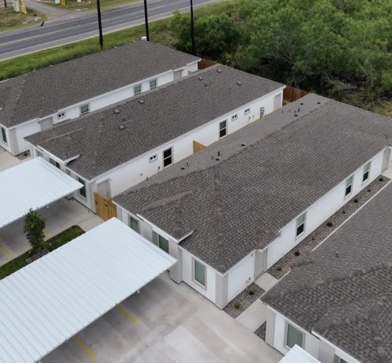 aerial view of fourplex in vida subdivision edinburg, tx