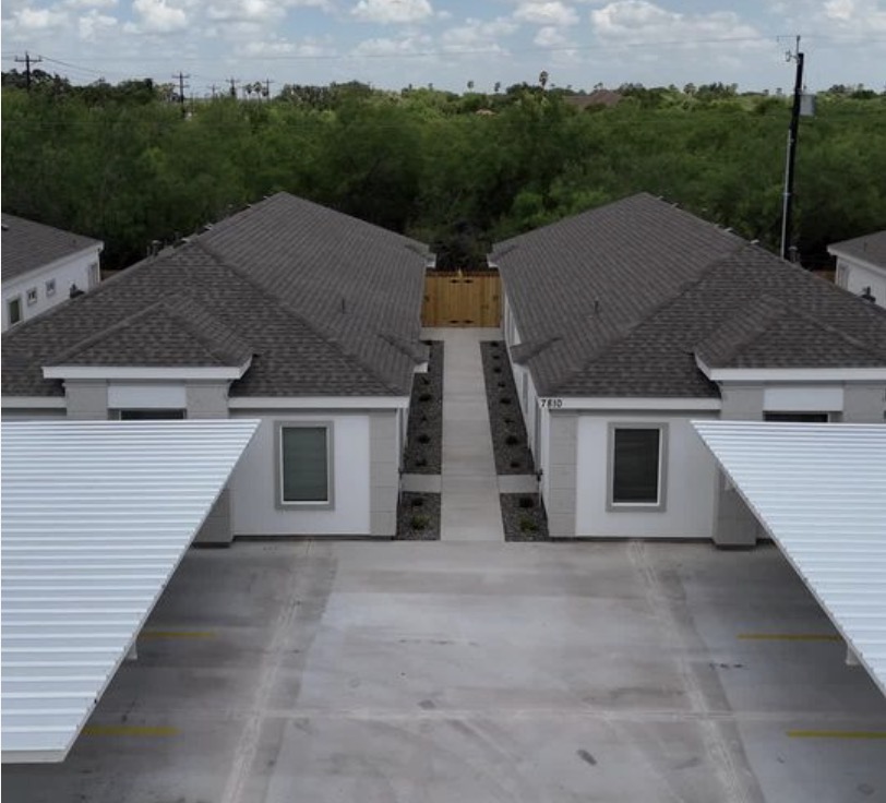 aerial view of fourplex in vida subdivision edinburg, tx