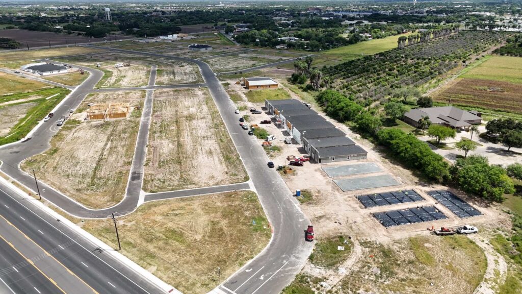 aerial view of land and homes under construction in the heights at alamo in alamo, tx