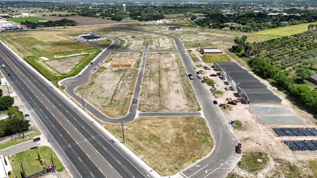 aerial view of land and homes under construction in the heights at alamo in alamo, tx