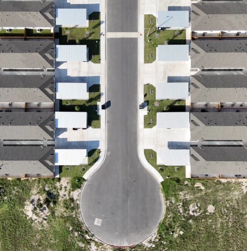 overhead aerial view of fourplexes in vida subdivision edinburg, tx