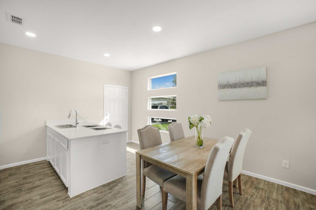 Dining room and kitchen island