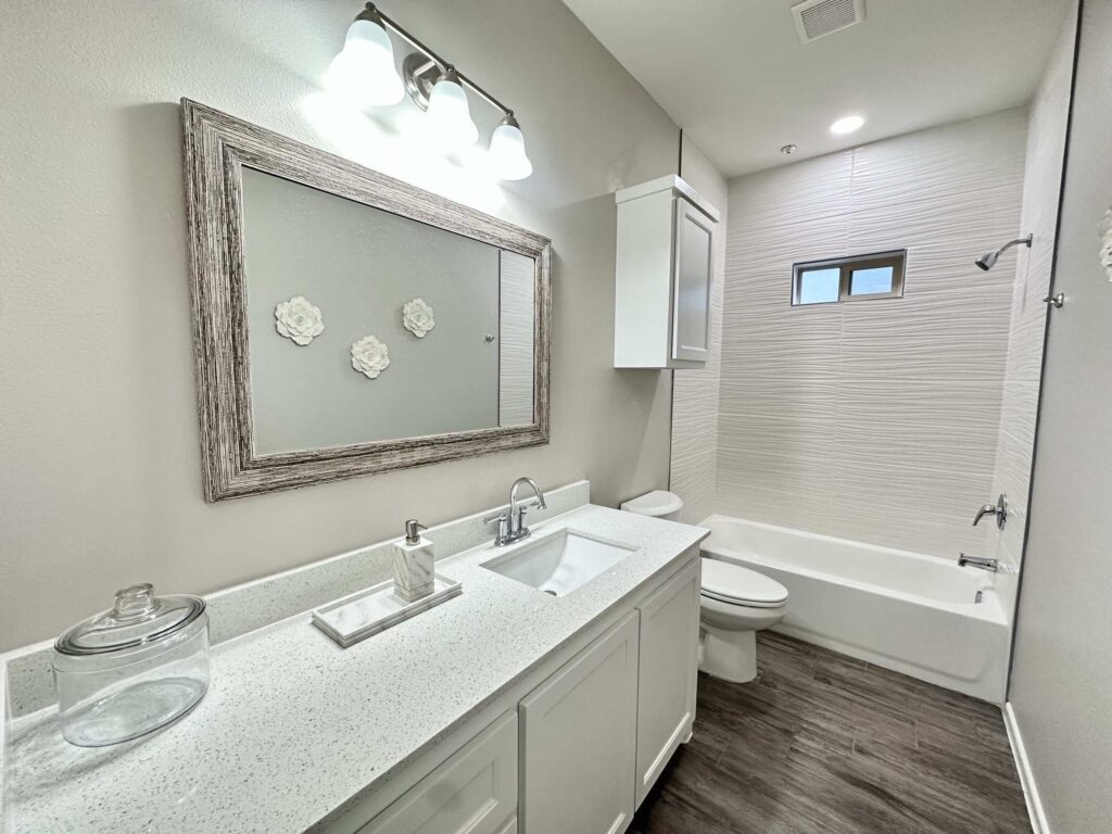 View of bathroom and shower in the Dawson Estates Fourplex in Mercedes Texas