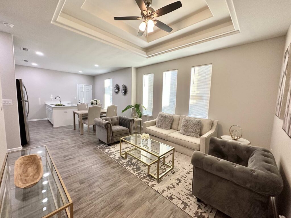 View of living room, dining in the Dawson Estates Fourplex in Mercedes Texas