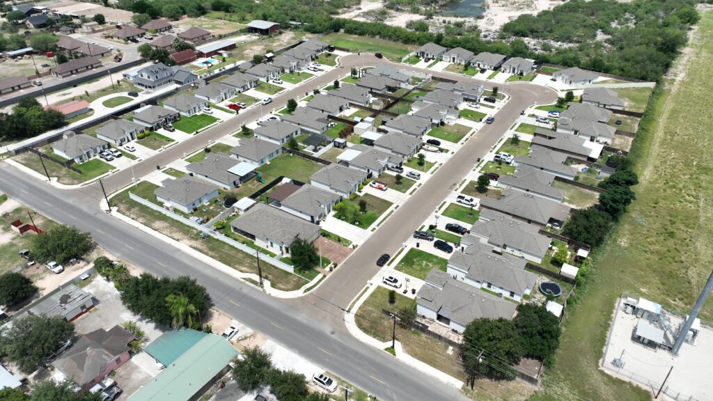 Aerial view of homes in the Comarex Subdivision in Alton, Texas