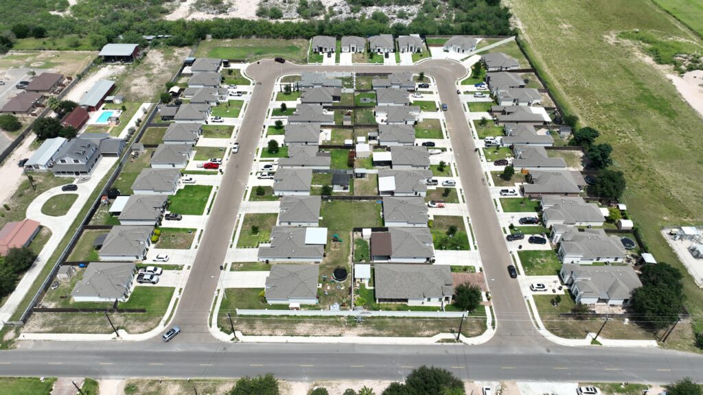 Aerial view of homes in the Comarex Subdivision in Alton, Texas