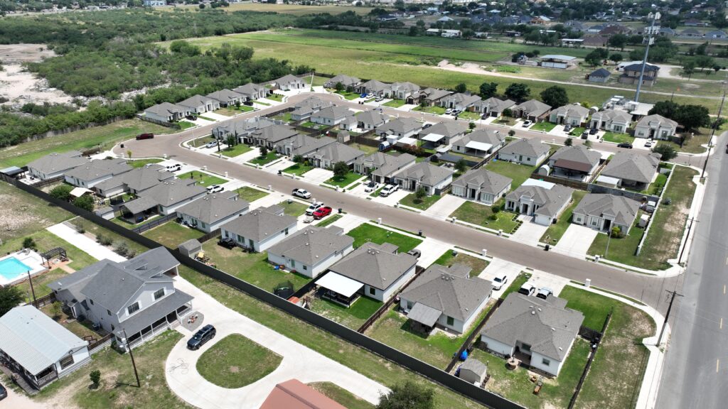 Aerial view of homes in the Comarex Subdivision in Alton, Texas