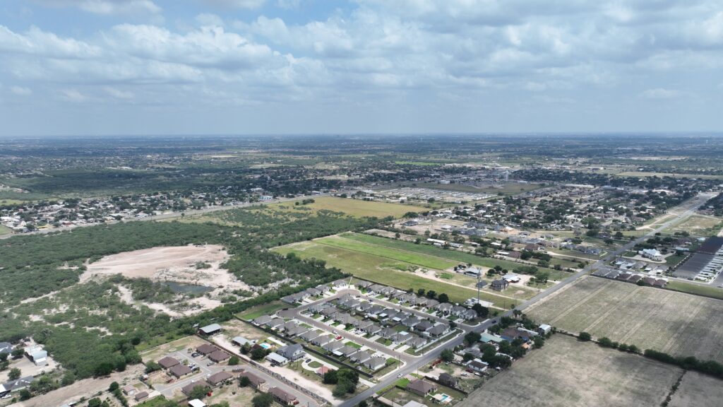 High aerial view of homes in the Comarex Subdivision in Alton, Texas