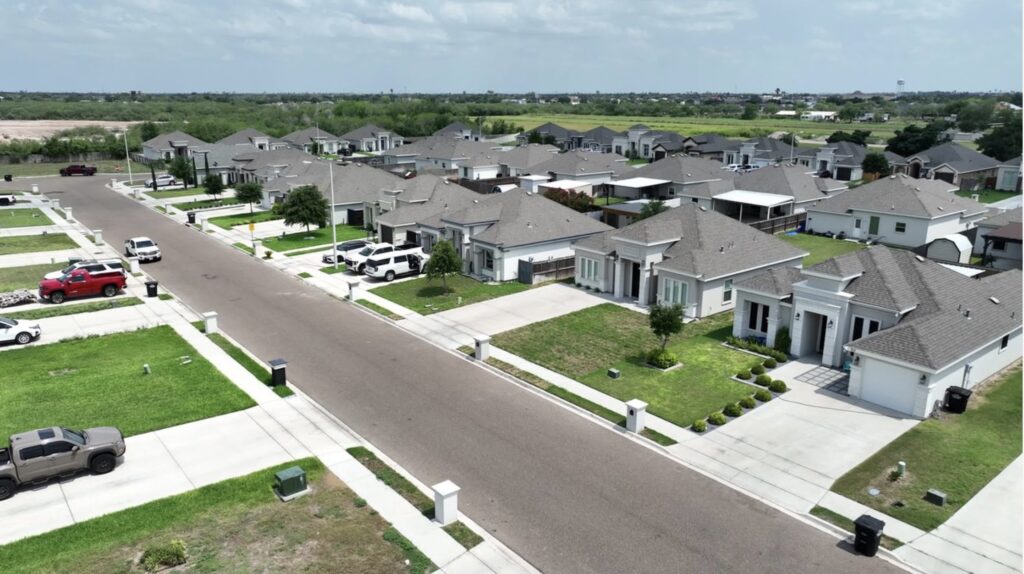 Aerial view of homes in the Comarex Subdivision in Alton, Texas