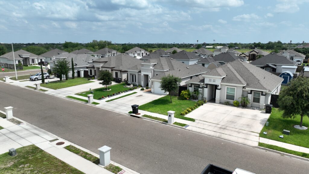 Aerial view of homes in the Comarex Subdivision in Alton, Texas