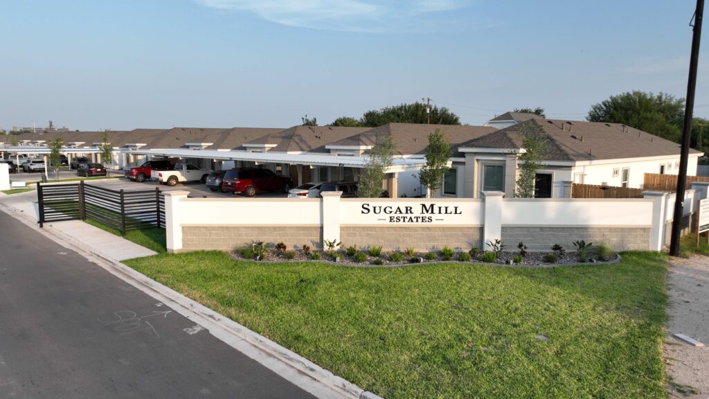view of subdivision entrance in sugar mills subdivision in edinbur, near utrgv